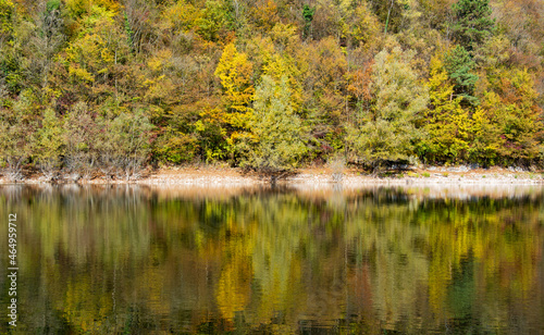 la calma del lago riflette i colori dell'autunno