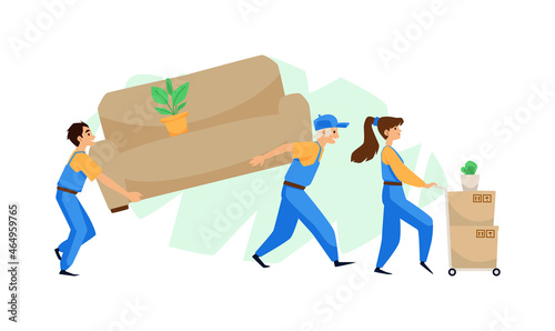 Moving and delivery company workers, flat vector illustration isolated.