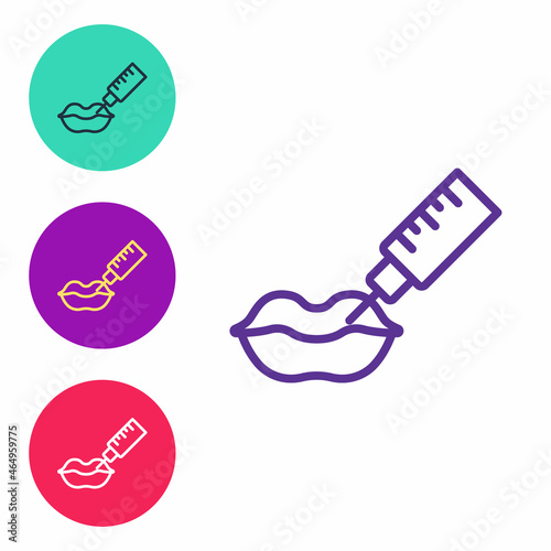 Set line Lip augmentation icon isolated on white background. Hyaluronic acid lips injection. Contour plastic. Set icons colorful. Vector