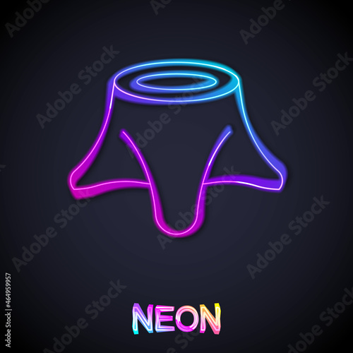 Glowing neon line Tree stump icon isolated on black background. Vector