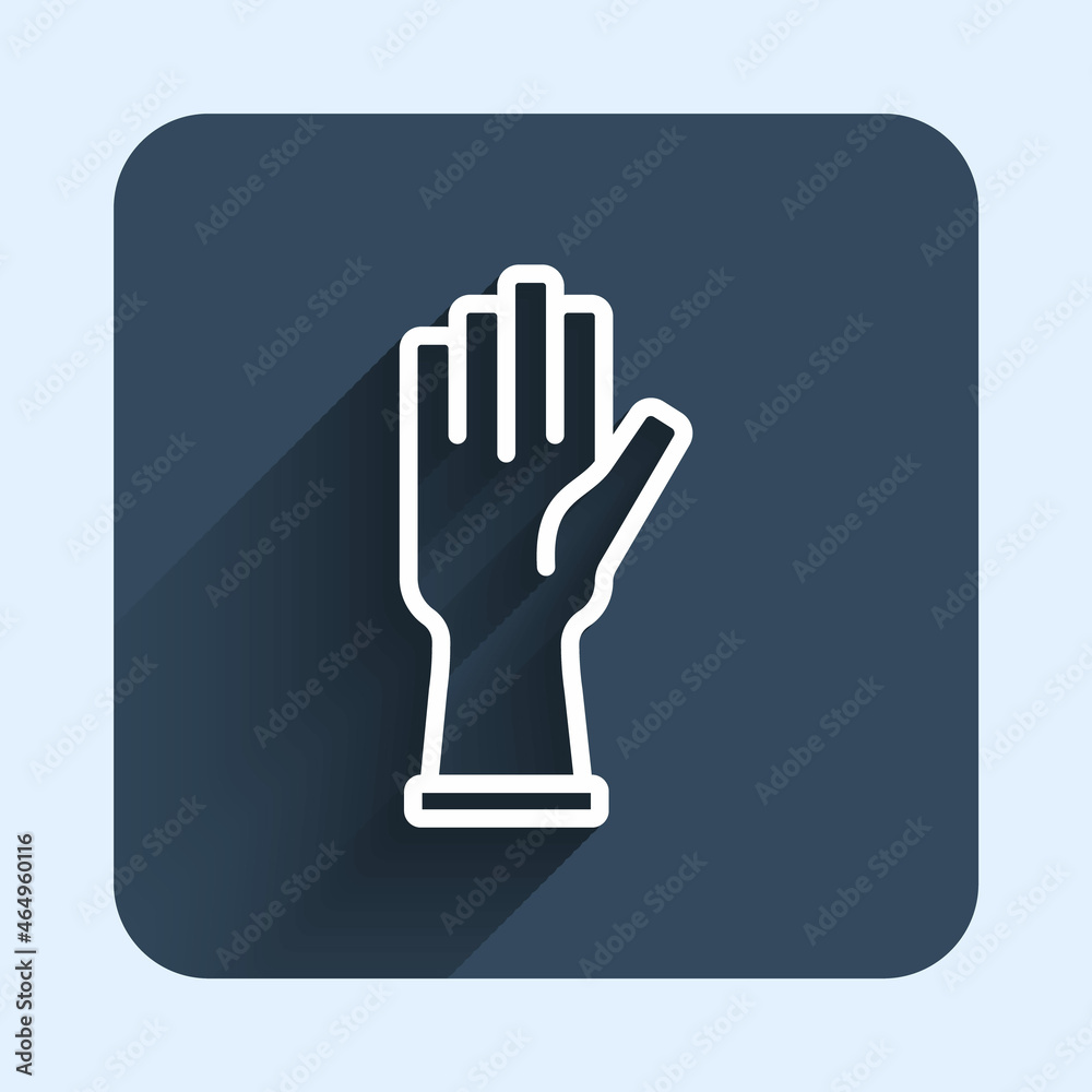 Obraz premium White line Protective gloves icon isolated with long shadow background. Blue square button. Vector