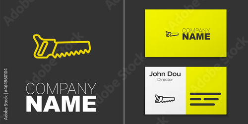Logotype line Hand saw icon isolated on grey background. Logo design template element. Vector