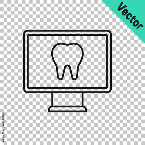 Black line Online dental care icon isolated on transparent background. Dental service information call center. Vector