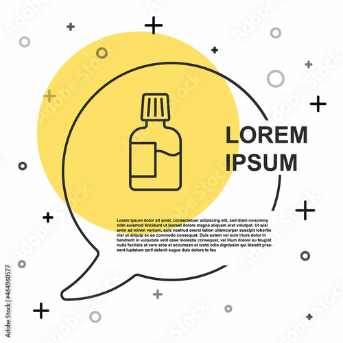 Black line Mouthwash plastic bottle icon isolated on white background. Liquid for rinsing mouth. Oralcare equipment. Random dynamic shapes. Vector