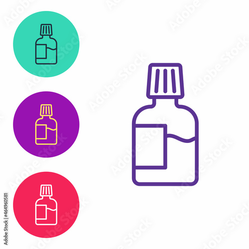 Set line Mouthwash plastic bottle icon isolated on white background. Liquid for rinsing mouth. Oralcare equipment. Set icons colorful. Vector
