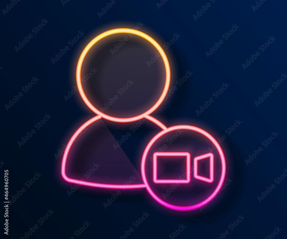 Glowing neon line Video chat conference icon isolated on black background. Online meeting work form home. Remote project management. Vector