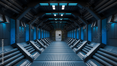 Fototapeta Naklejka Na Ścianę i Meble -  Spaceship Corridor is a stock motion graphics video that shows the interior of a moving spaceship.3D rendering