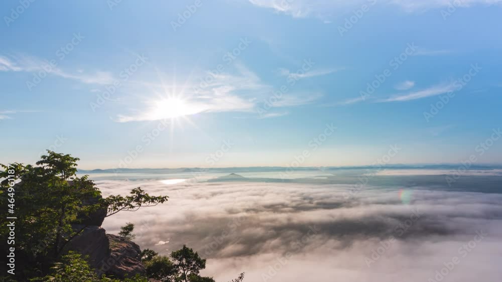 Zoom in Timelapse sunrise and clouds flowing over the mountain. Khao Phra Ya Dern Thong View Point, Lop Buri, Thailand Zoom in Timelapse sunrise and clouds flowing over the mountain. Khao Phra Ya Dern Thong View Point, Lop Buri, Thailand