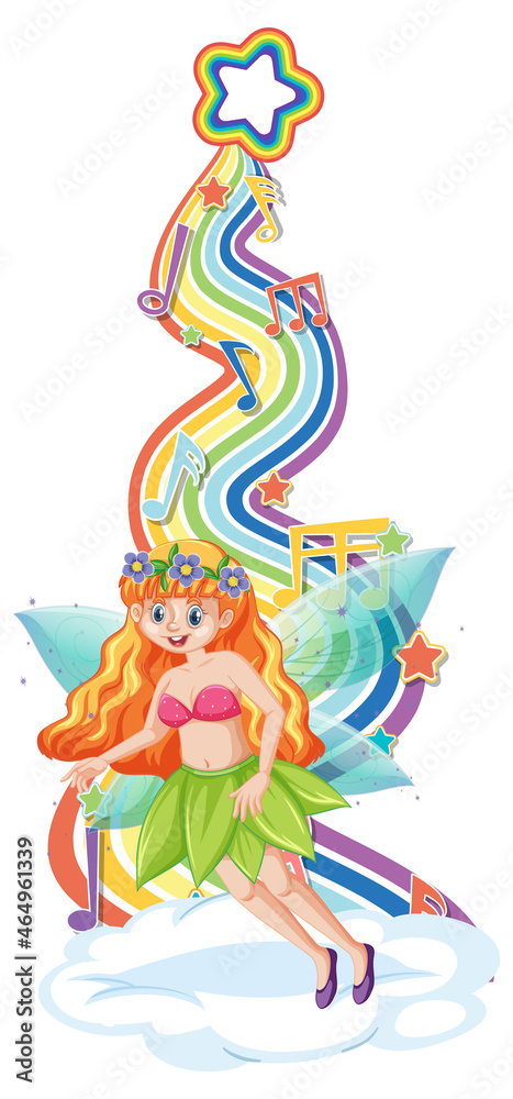 Fototapeta premium Beautiful fairy cartoon character with rainbow wave