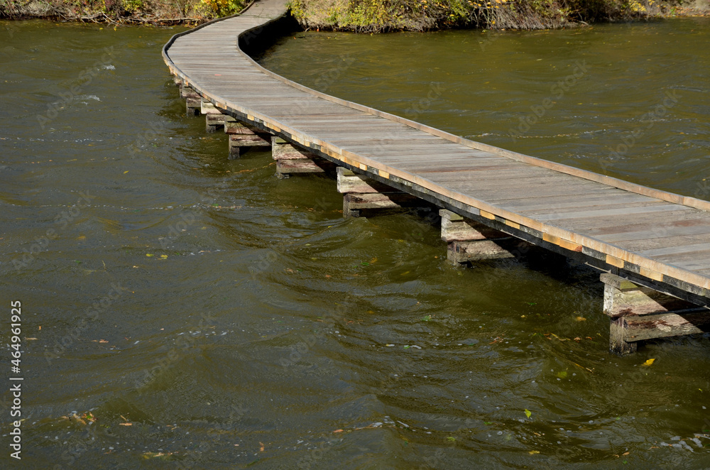 custom made wallpaper toronto digitalfloating walkway made of wooden planks. narrow curved paths on stilts driven into the bottom, above the lake water. has no railings. more design walkway made of individual circular boards. autumn