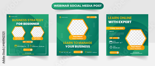 Set of social media post for digital marketing online webinar and video conference banner flyer poster template