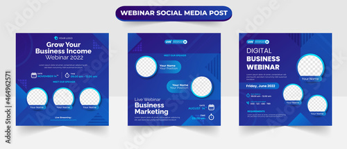 Set of social media post square for grow business marketing webinar banner poster template design