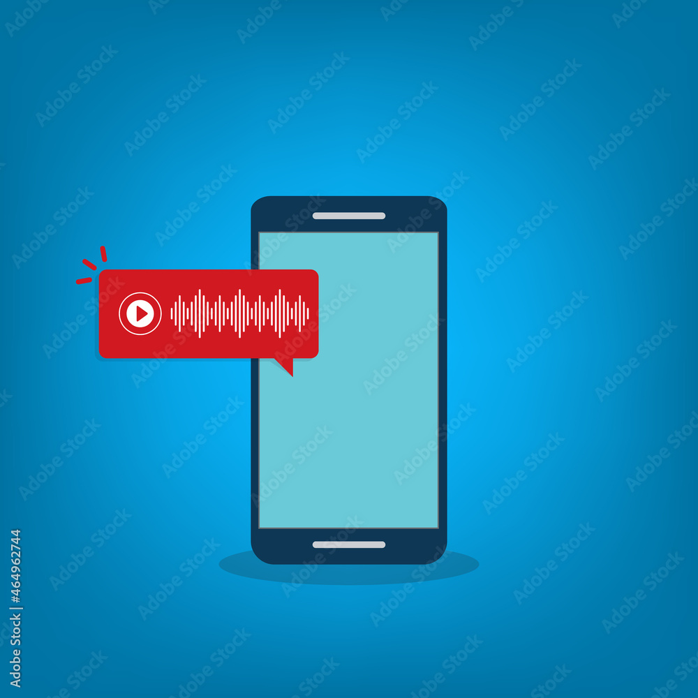 Voice message chat notification or audio podcast notification. Bubble speech on smart phone screen. illustration Voice message chat notification or audio podcast notification. Bubble speech on smart phone screen. illustration