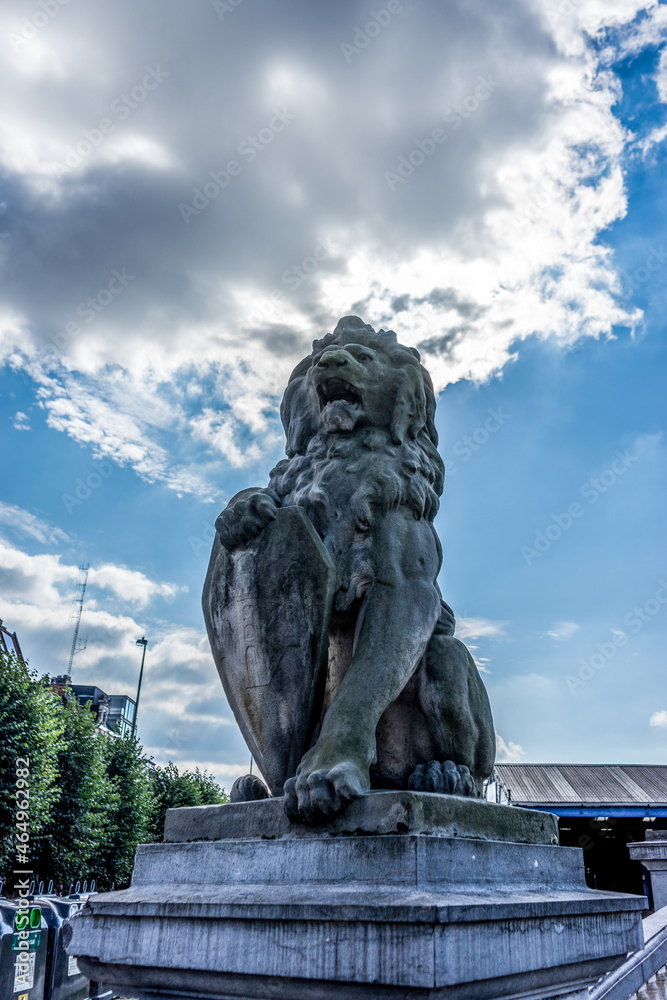Antwerp, Belgium, a statue of a lion