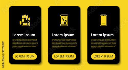 Set Mobile phone, Cryogenic capsules and Mechanical robot hand. Business infographic template. Vector