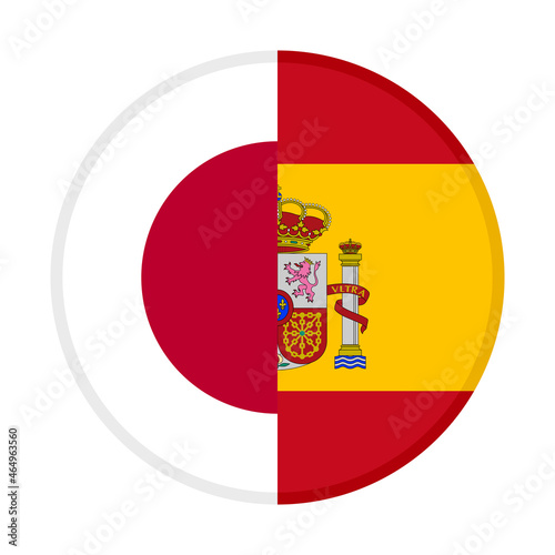 round icon with japan and spain flags, isolated on white background. vector illustration