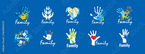 A set of vector logos with hand prints