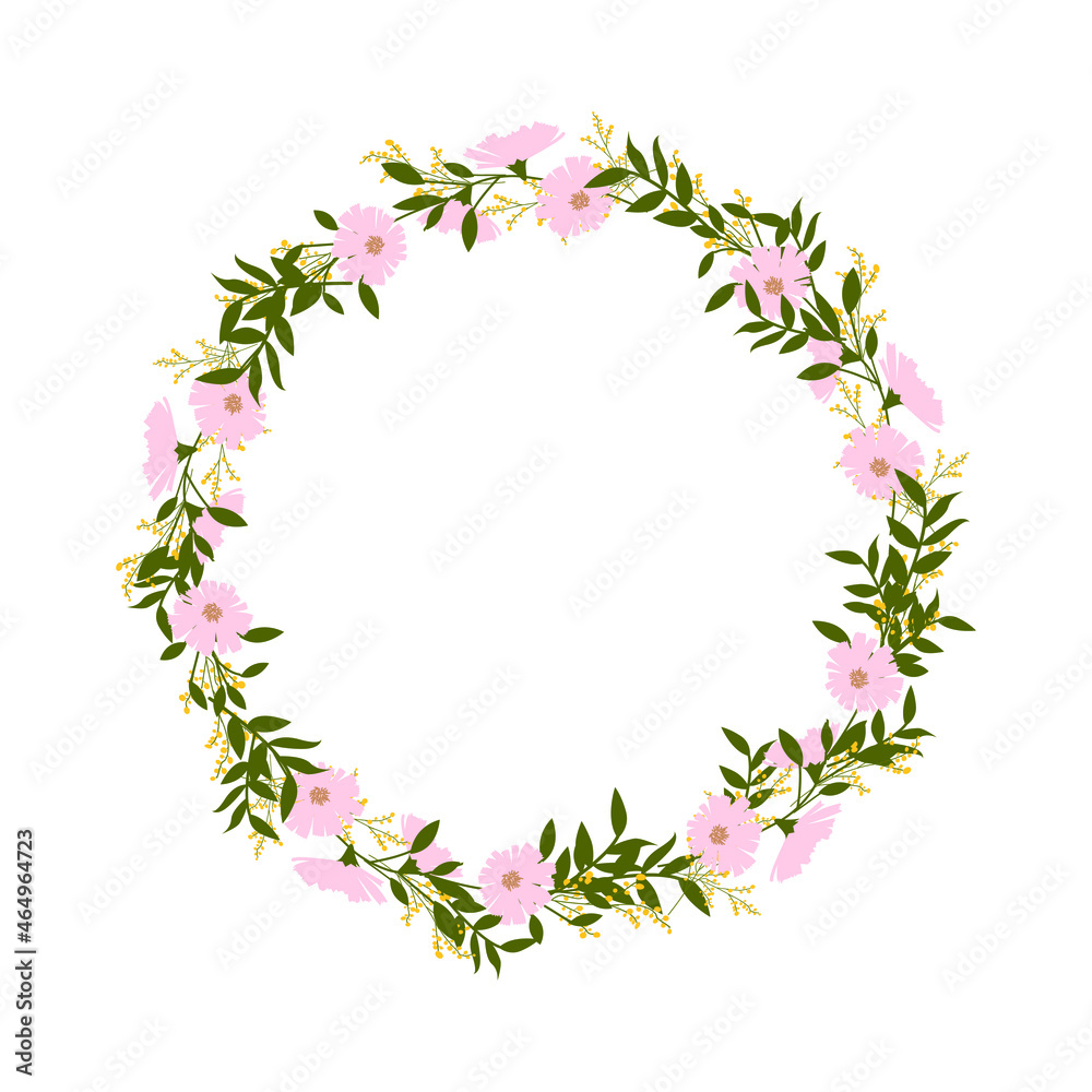 Flower wreath. Botanical  illustrations. Vector  frame.