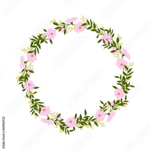 Flower wreath. Botanical illustrations. Vector frame.