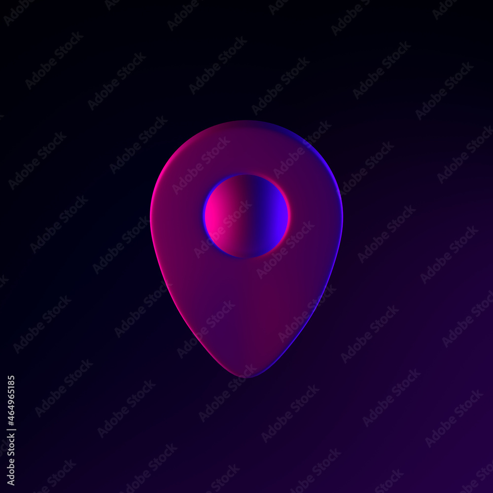 Location neon symbol icon. 3d rendering ui ux interface element. Dark glowing symbol. Location neon symbol icon. 3d rendering ui ux interface element. Dark glowing symbol.