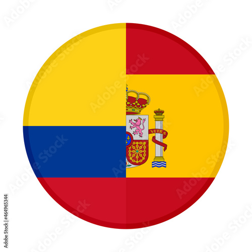 round icon with colombia and spain flags, isolated on white background. vector illustration