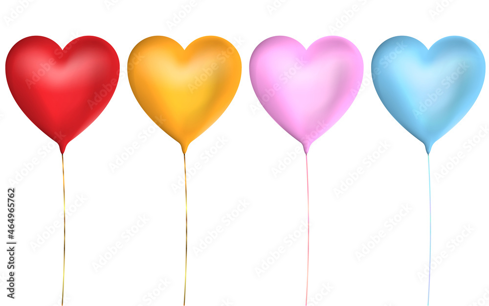 Color heart shaped balloons set. Vector illustration.