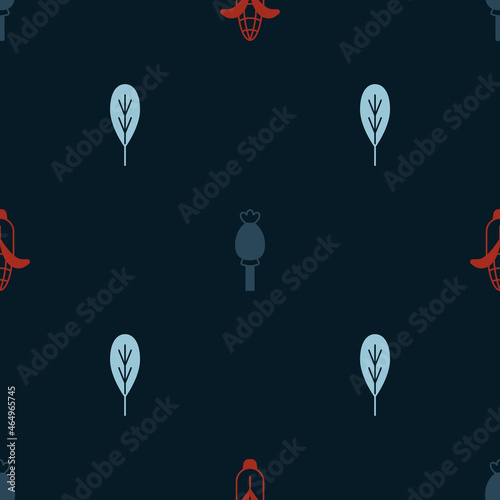 Set Corn, Opium poppy and Leaf on seamless pattern. Vector
