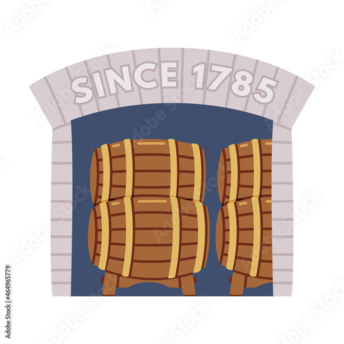 Whiskey Drink Process with Storage and Maturation in Wooden Barrel or Cask Vector Illustration