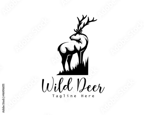 drawn art elk deer grass view logo template illustration
