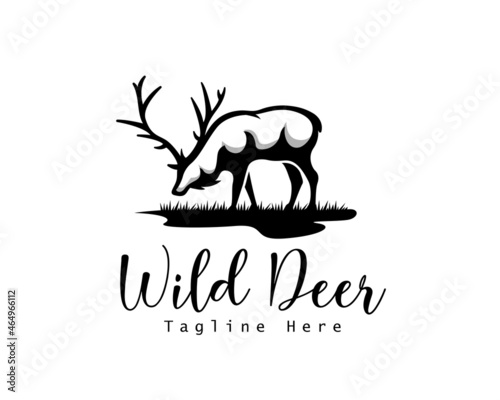 silhouette wild elk deer eat logo template illustration