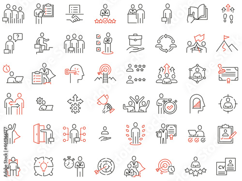 Vector Set of Linear Icons Related to Recruitment, Career Progress and Personal Development. Mono Line Pictograms and Infographics Design Elements - part 2