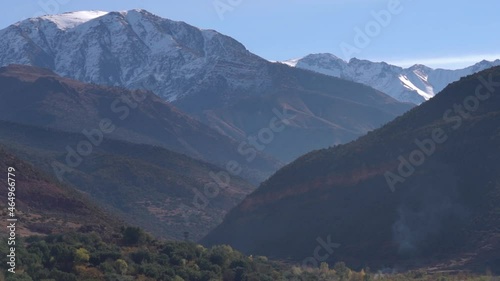 Establishing shot, High Atlas mountain landscape in Morocco and Toubkal
 photo