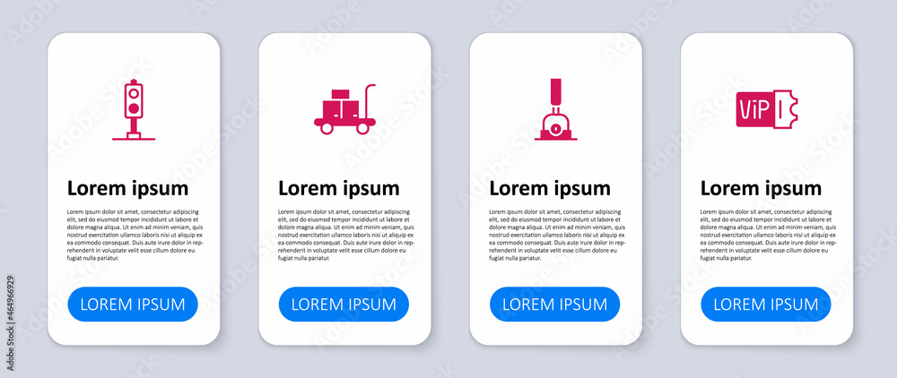 Set Train ticket, Arrow for switching the railway, Trolley suitcase and traffic light. Business infographic template. Vector Set Train ticket, Arrow for switching the railway, Trolley suitcase and traffic light. Business infographic template. Vector