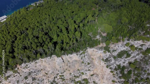 Tilt view of Forest Park Velika and Mala Petka in Lapad Dubrovnik Filmed with drone photo