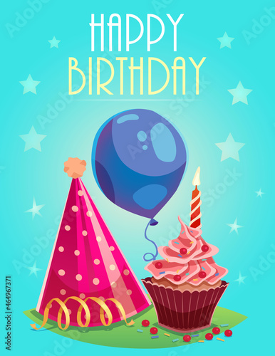 Happy birthday with blue beautiful design. Vector illustration.