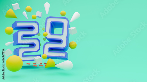 3d rendering creative happy new year 2022 background with empty space