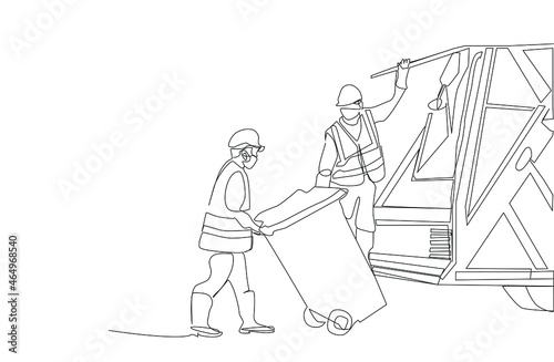 scavenger cleaning masked workers cleaning the environment with garbage truck