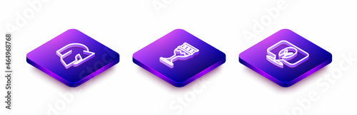 Set Isometric line Medieval helmet, goblet and icon. Vector