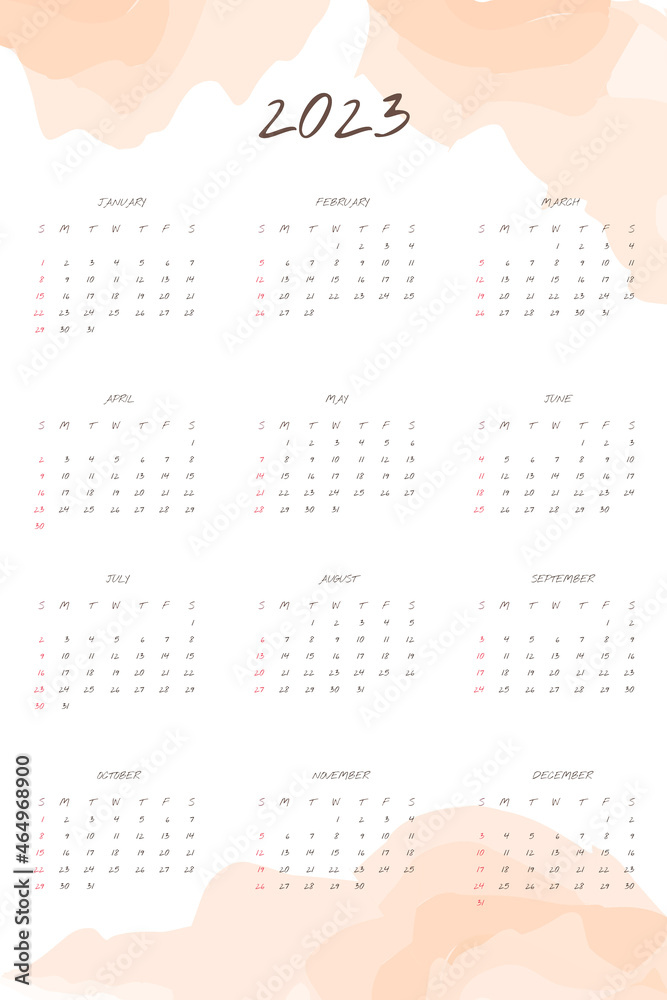 2023 calendar with handwritten font and gentle abstract watercolor