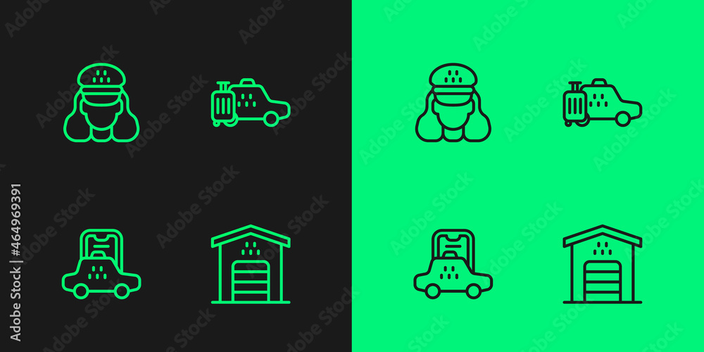 Set line Garage for taxi car, Taxi mobile app, driver and icon. Vector Set line Garage for taxi car, Taxi mobile app, driver and icon. Vector