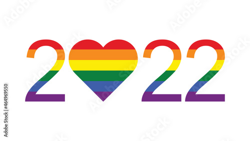 Happy New Year 2022. logo lgbtq 2022 pride month with rainbow heart. vector symbol of pride month support. he most widely known worldwide is the pride flag representing LGBTQ pride. photo