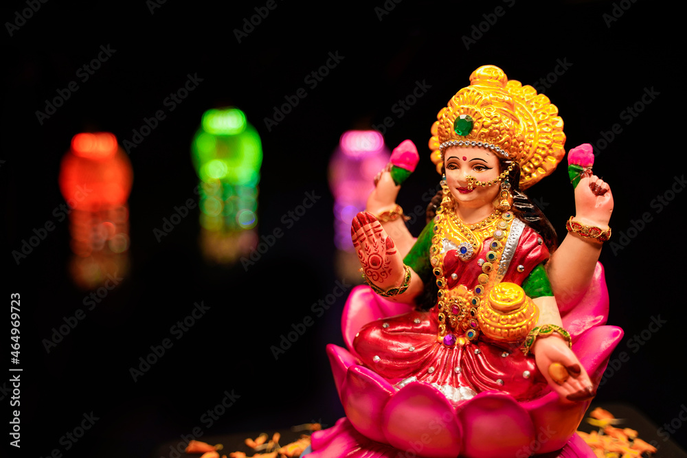 Beautiful Clay Idol of Hindu Goddess Lakshmi for diwali festival. Beautiful Clay Idol of Hindu Goddess Lakshmi for diwali festival.