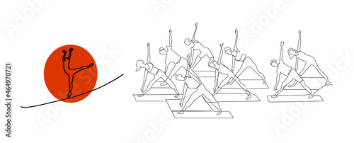 people doing sports in the exercise and pilates center. yoga and fitness center modern minimal and minimalist logo
