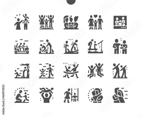 Family Values. Having fun. Launch a boat. Fishing and tourism. Family photo. Human relationship. Vector Solid Icons. Simple Pictogram