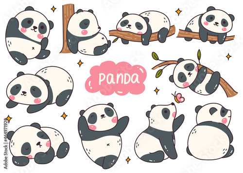 Kawaii Panda Cartoon Doodle Set