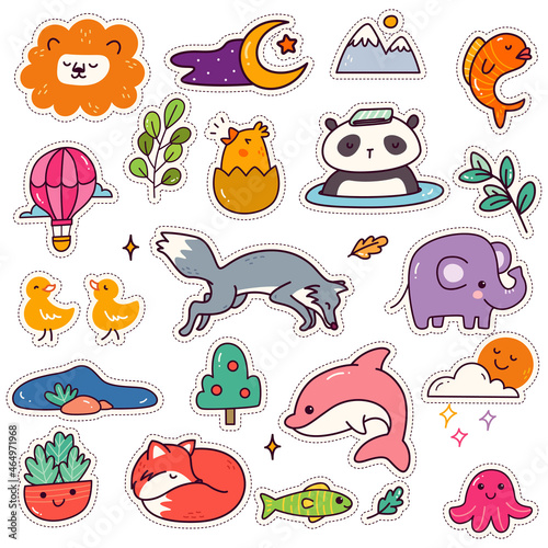 Set of Kawaii Sticker, Cute Animal Patches Design