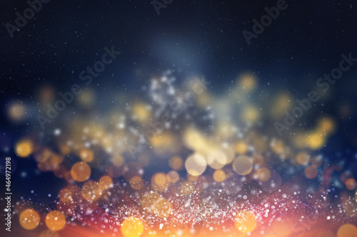 Christmas golden light shine particles bokeh on black club party holiday copy space