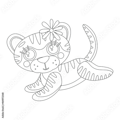 Wallpaper Mural Coloring page of book for kids. Vector cute linear running tiger cub. Symbol of 2022 new year. Isolated on white background Torontodigital.ca