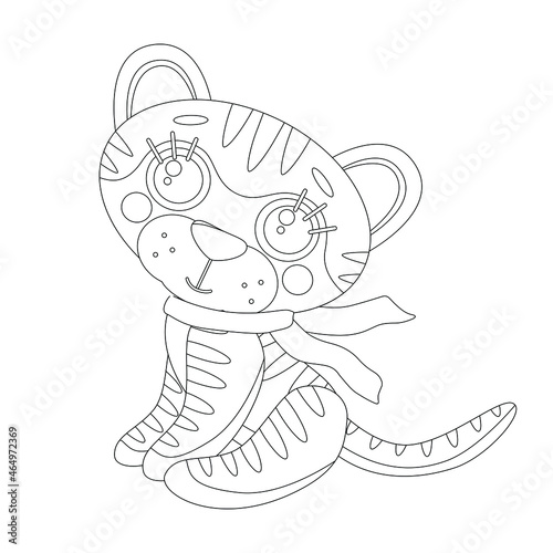 Wallpaper Mural Coloring page of book for kids. Vector cute linear tiger cub in scarf. Symbol of 2022 new year. Isolated on white background Torontodigital.ca