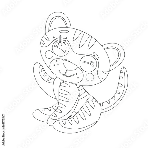 Wallpaper Mural Coloring page of book for kids. Vector cute linear tiger cub, waving with paw. Symbol of 2022 new year. Isolated on white background Torontodigital.ca